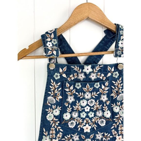 Needle & Thread Boho Romantic Overall Floral-Embroidered Denim Pinafore Dress 2 - Picture 4 of 13